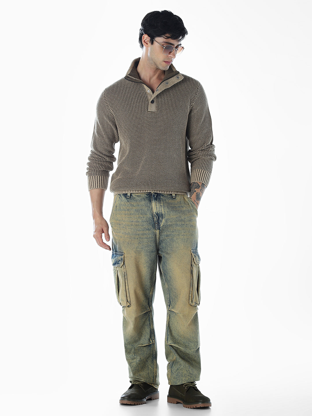 High-Neck Flat Knit - Brown