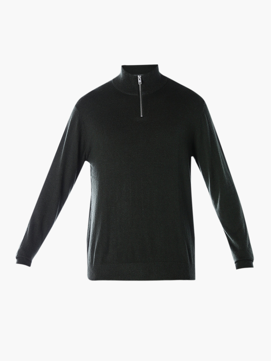 Zip-Up High Neck Flat Knit - Green