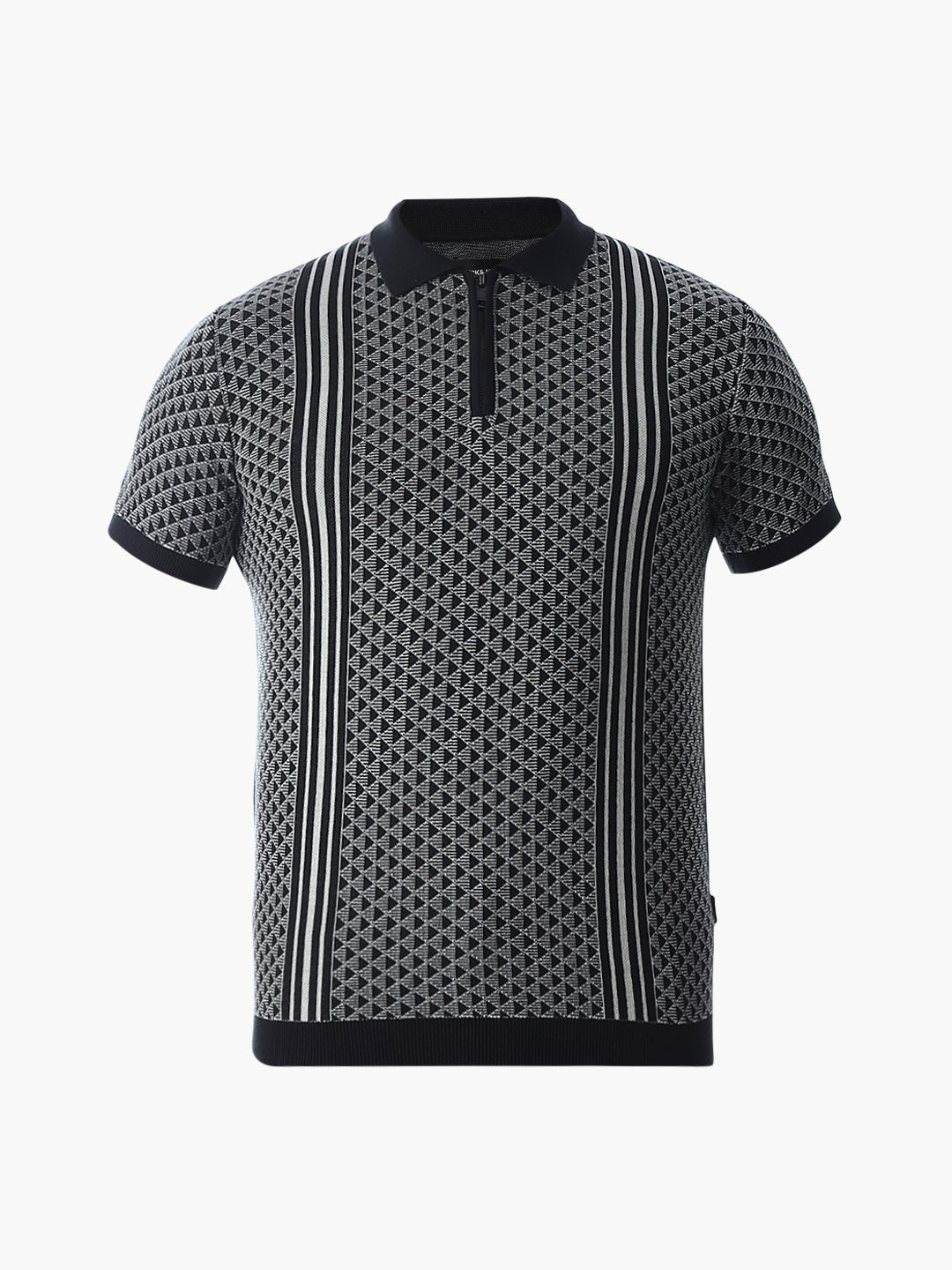 Zipper Detailing Flat Knit Polo