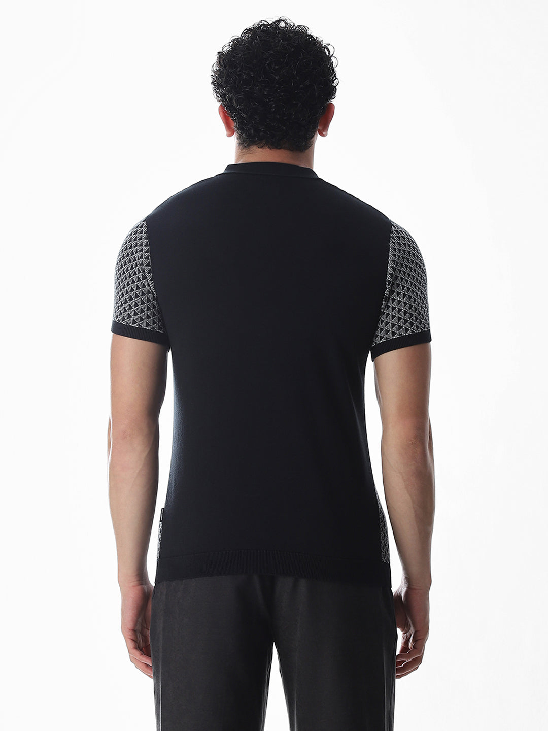 Zipper Detailing Flat Knit Polo