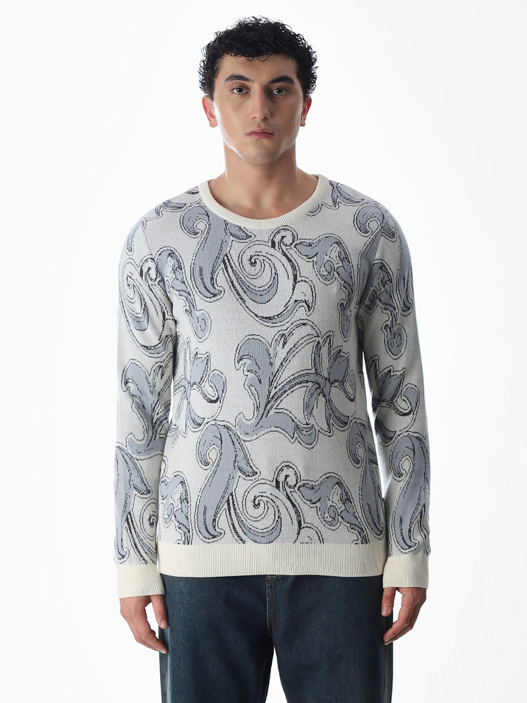 Printed Fkat Knit Pullover