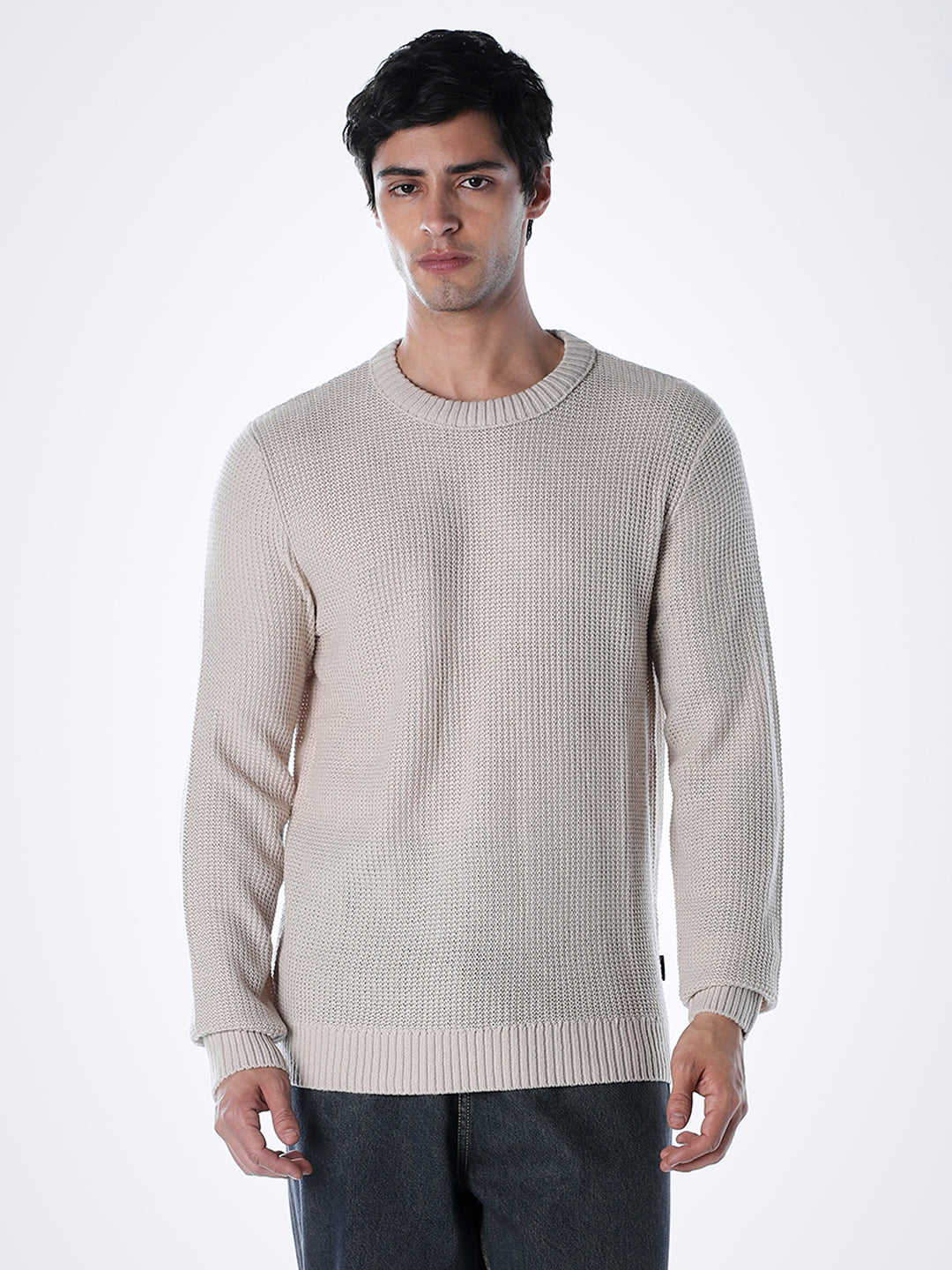Grey Cotton Flat Knit Pullover