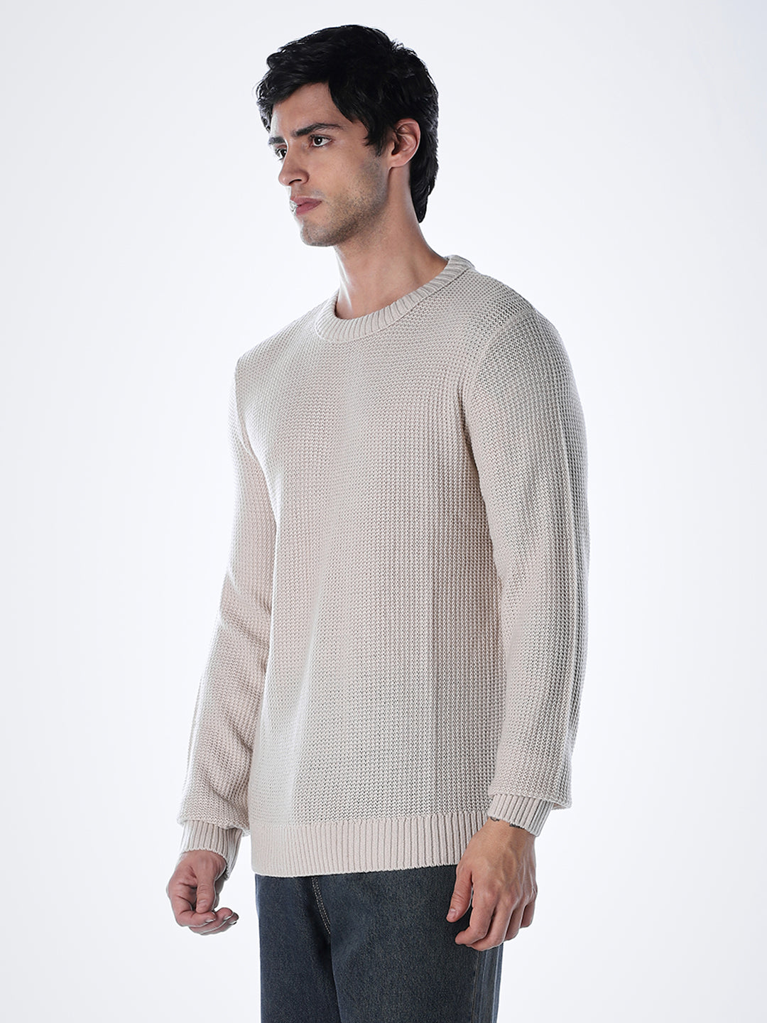 Grey Cotton Flat Knit Pullover