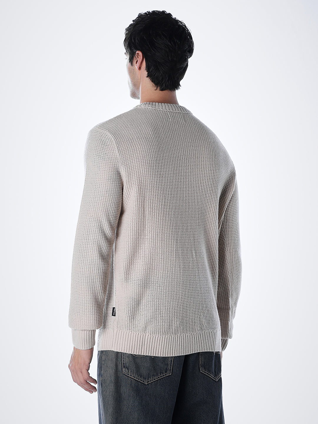 Grey Cotton Flat Knit Pullover