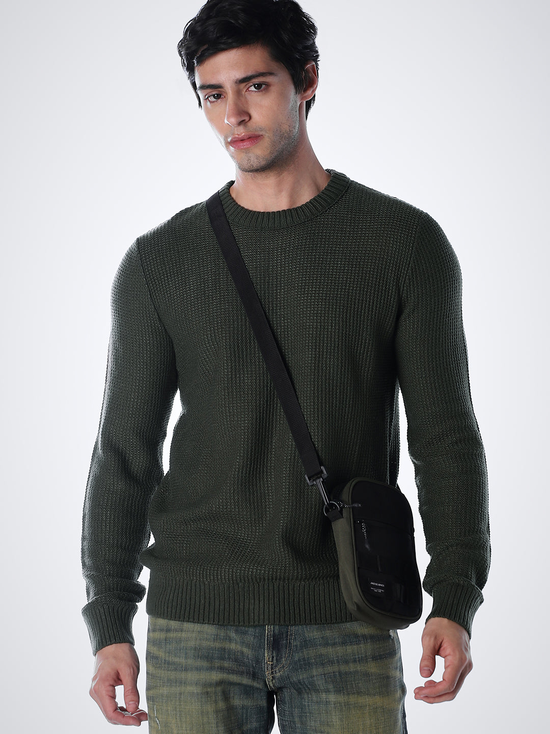 Green Cotton Flat Knit Pullover