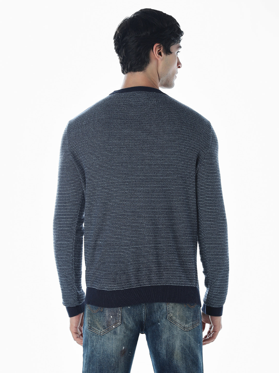 Striped Flat Knit Cotton Pullover