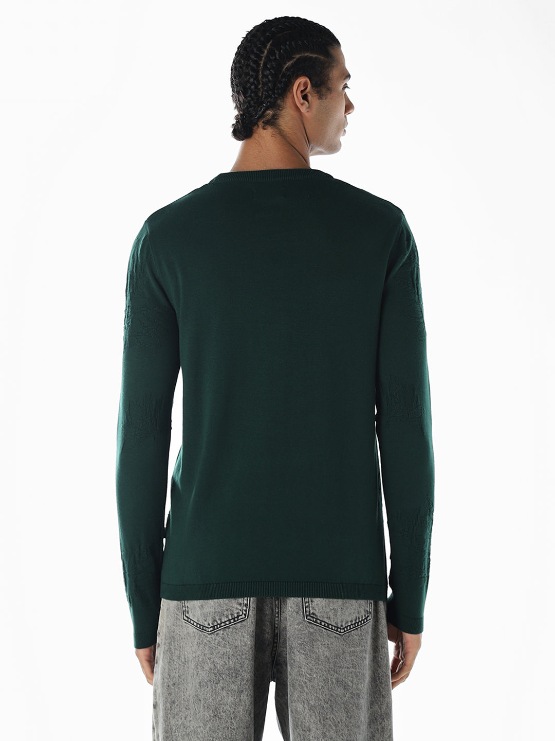 Printed Flat Knit Oversized Pullover - Green