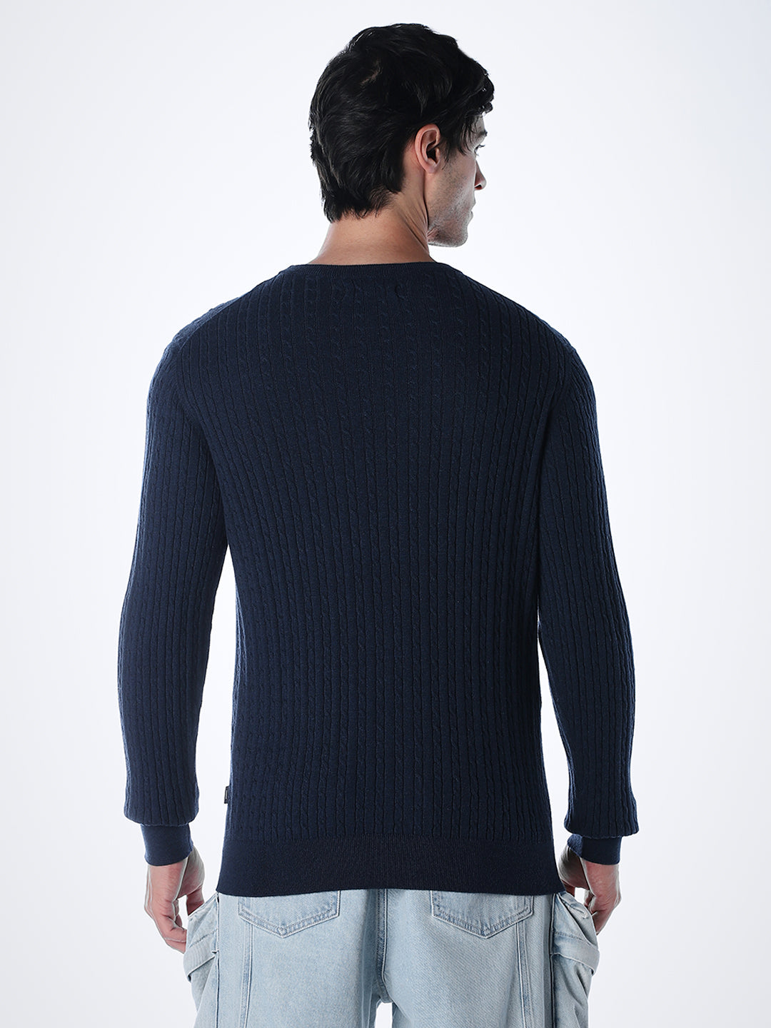 Navy Blue Flat Knit Pullover