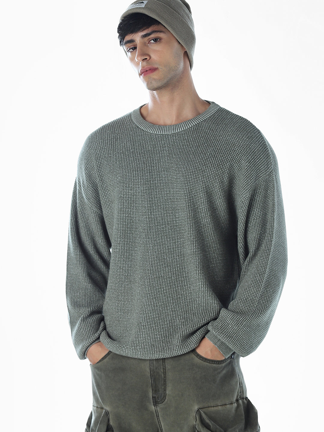 Textured Stretch Oversized Pullover - S