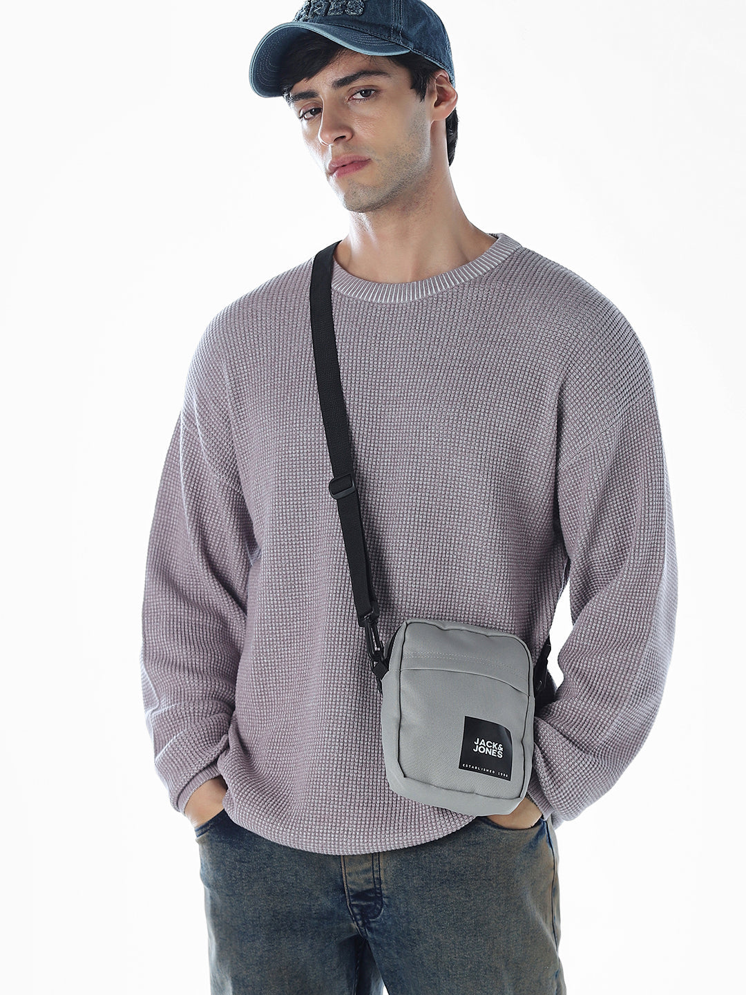 Textured Stretch Oversized Pullover - Grey - S