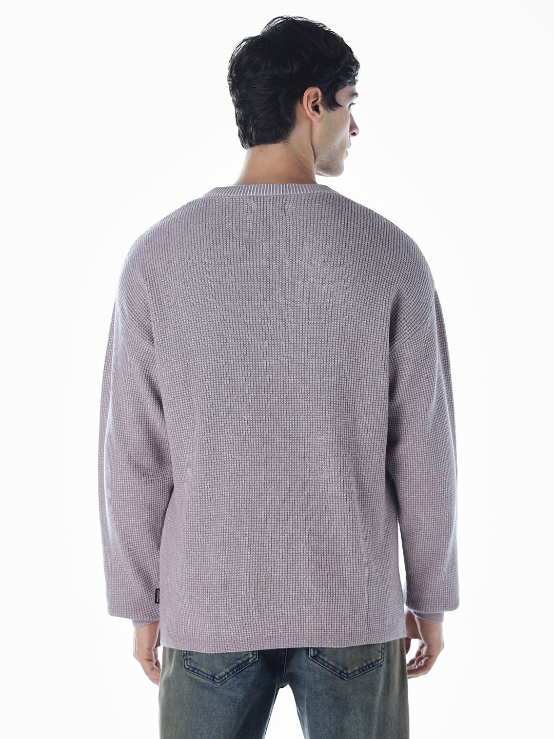 Textured Stretch Oversized  Pullover - Grey