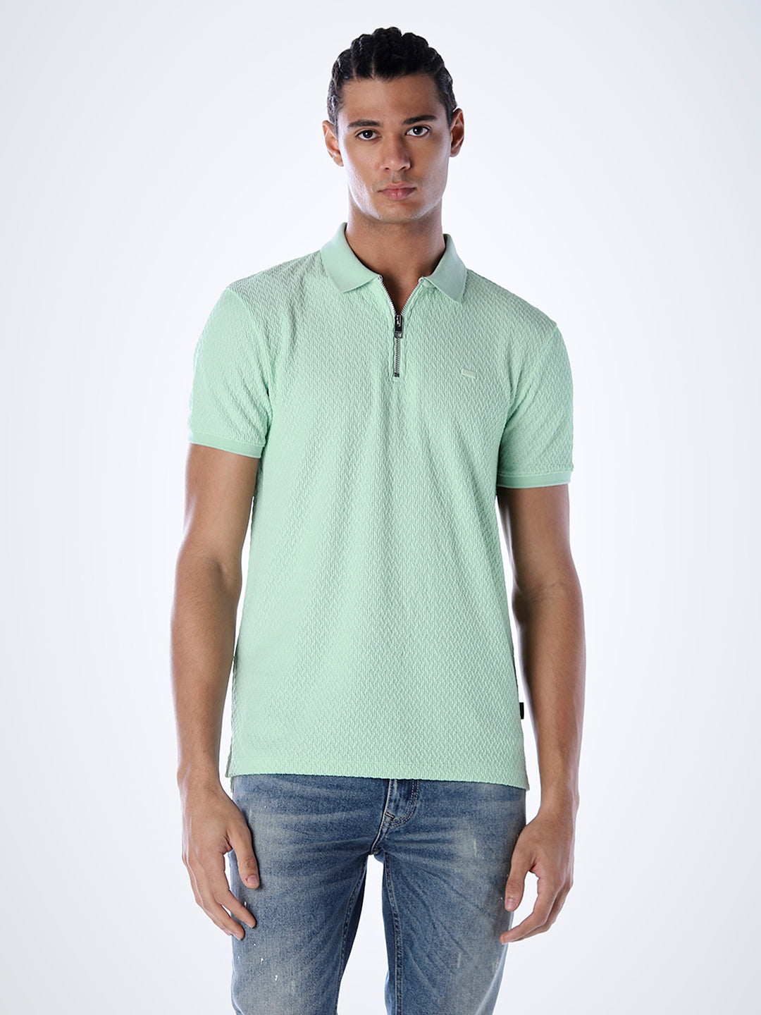 Textured Zipped Polo