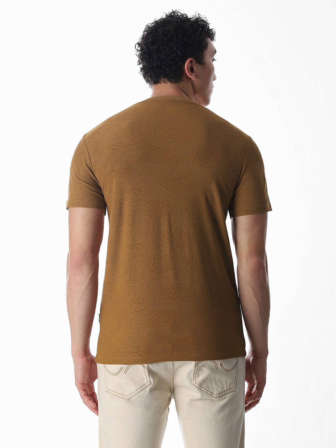 Cut & Sew Jacquard T-shirt - Brown