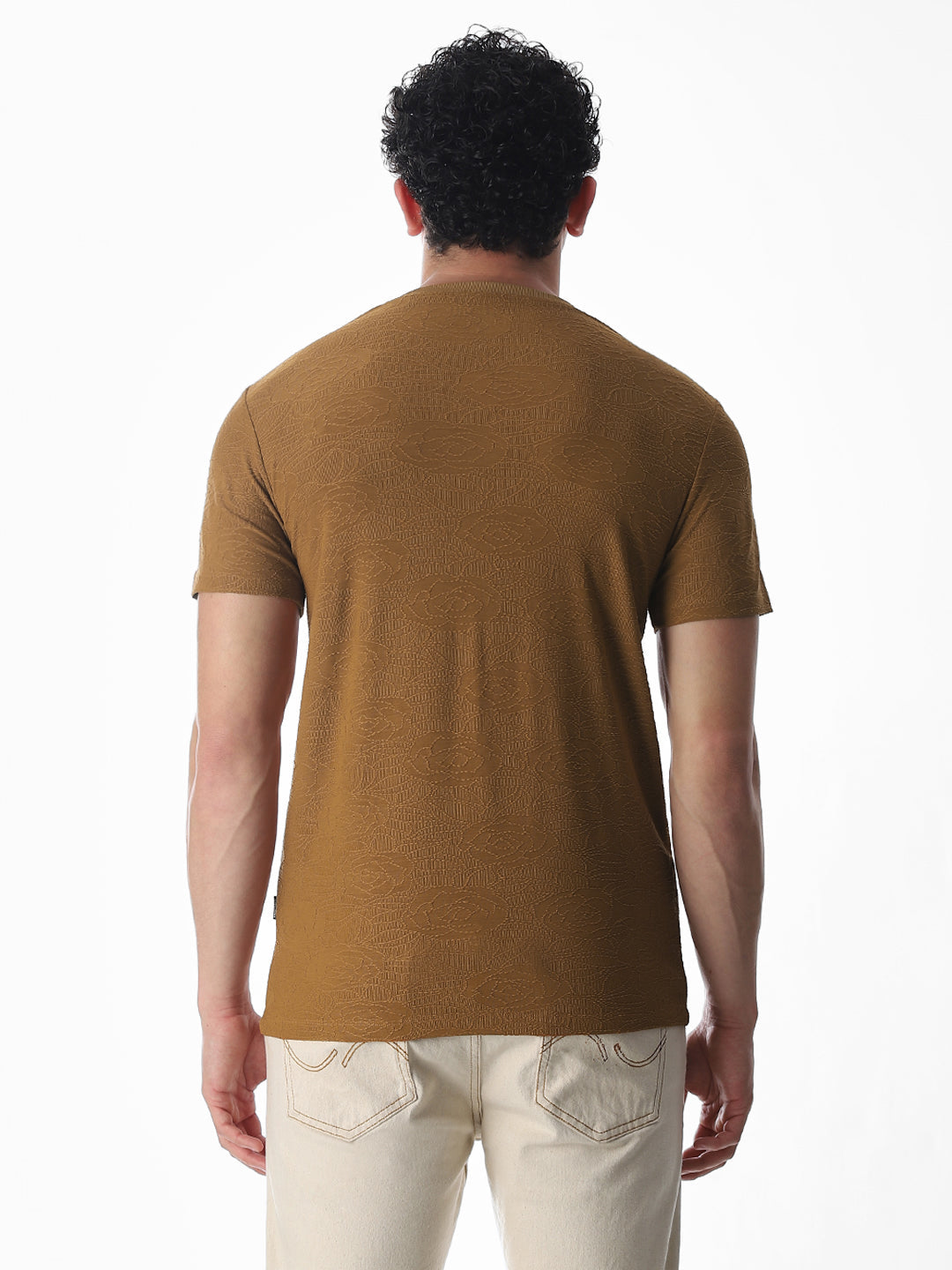 Cut & Sew Jacquard T-shirt - Brown