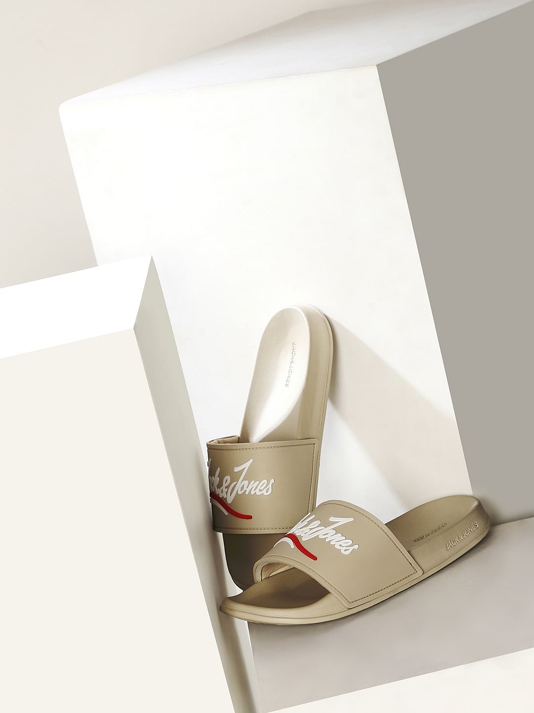 Beige Cursive Logo Pool Sliders - 40