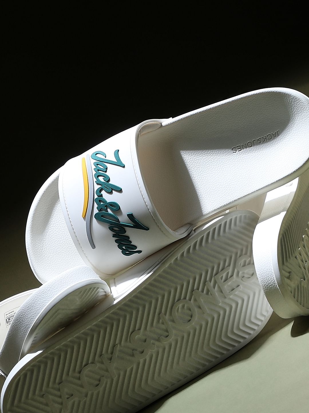 White Cursive Logo Pool Sliders - 40