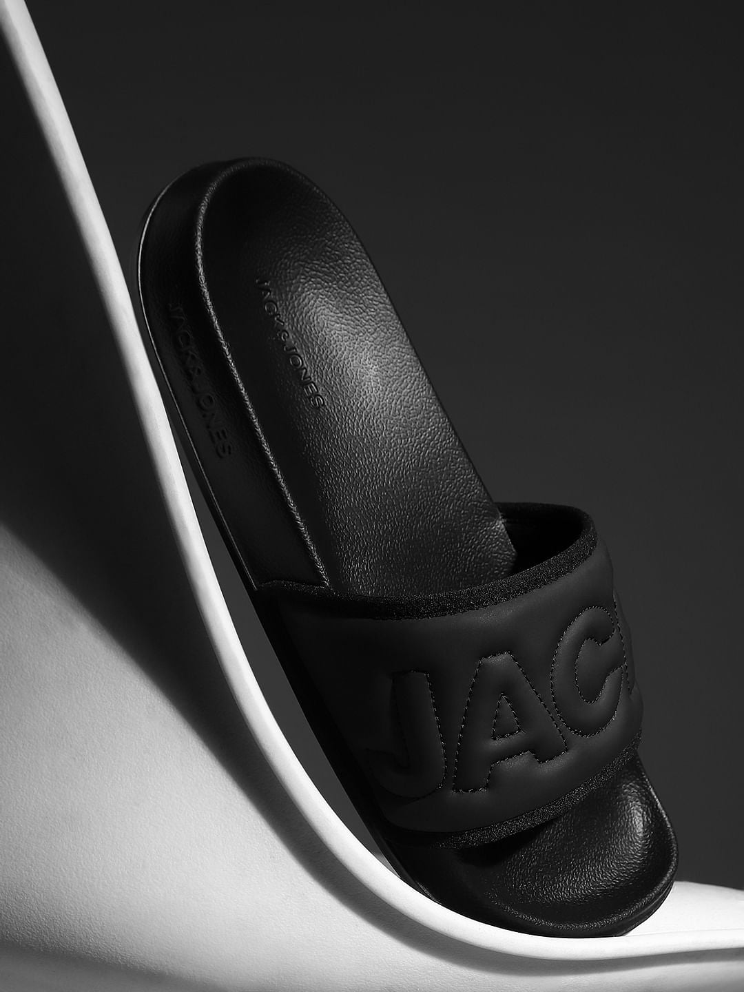 Black Quilted Logo Pool Sliders