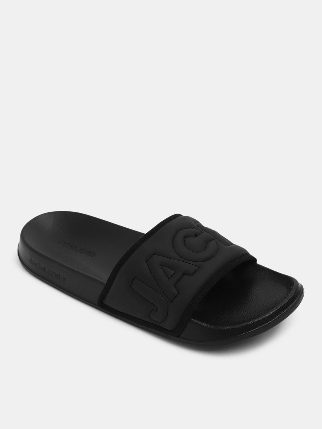 Black Quilted Logo Pool Sliders