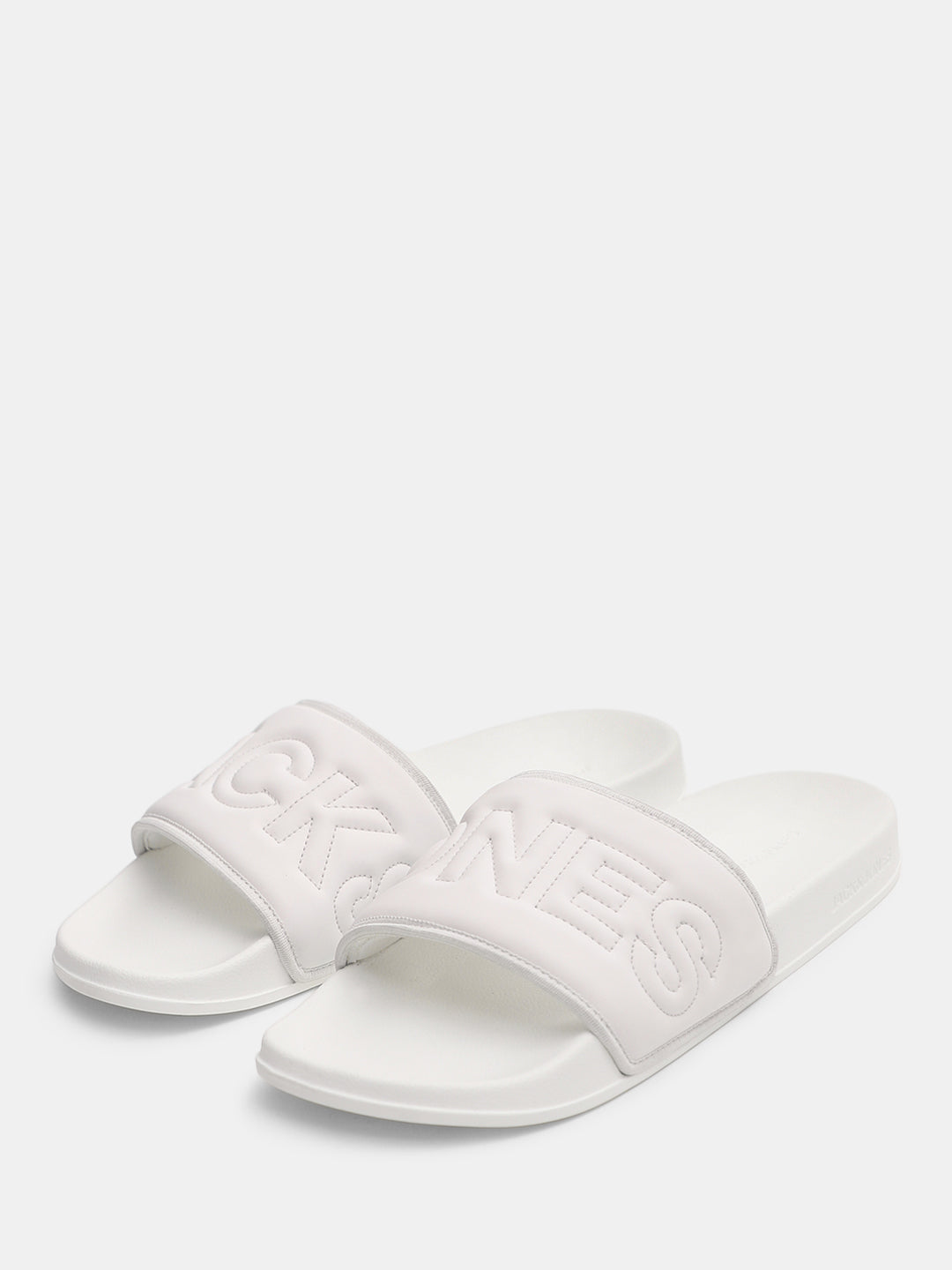 White Quilted Logo Pool Sliders