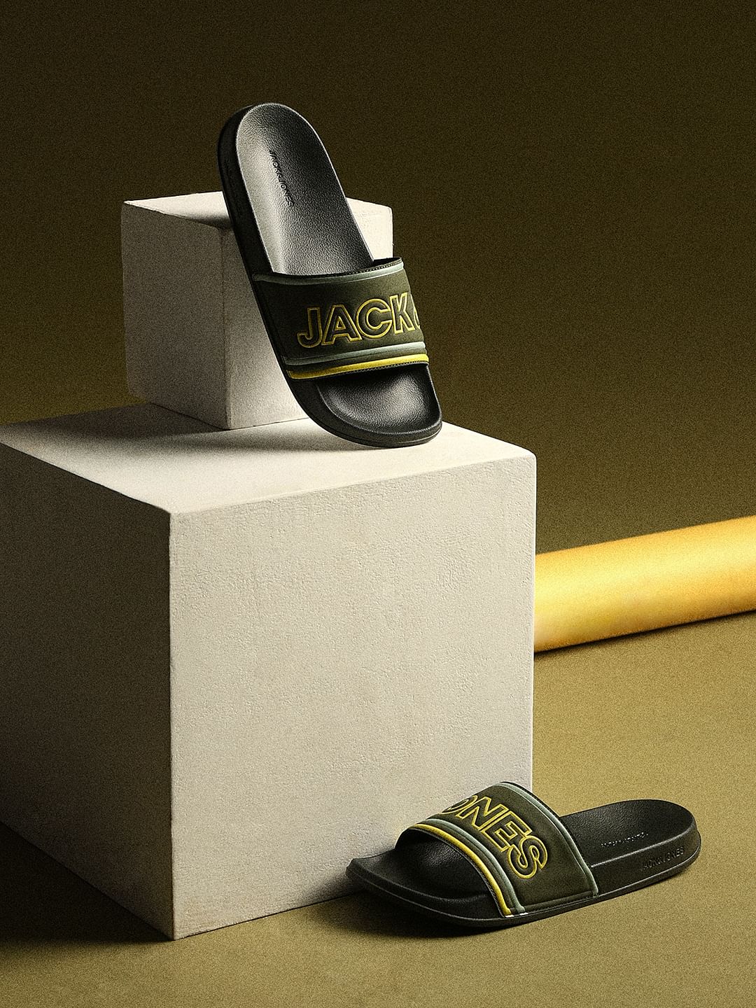 Olive Contrast Logo Pool Sliders - 40