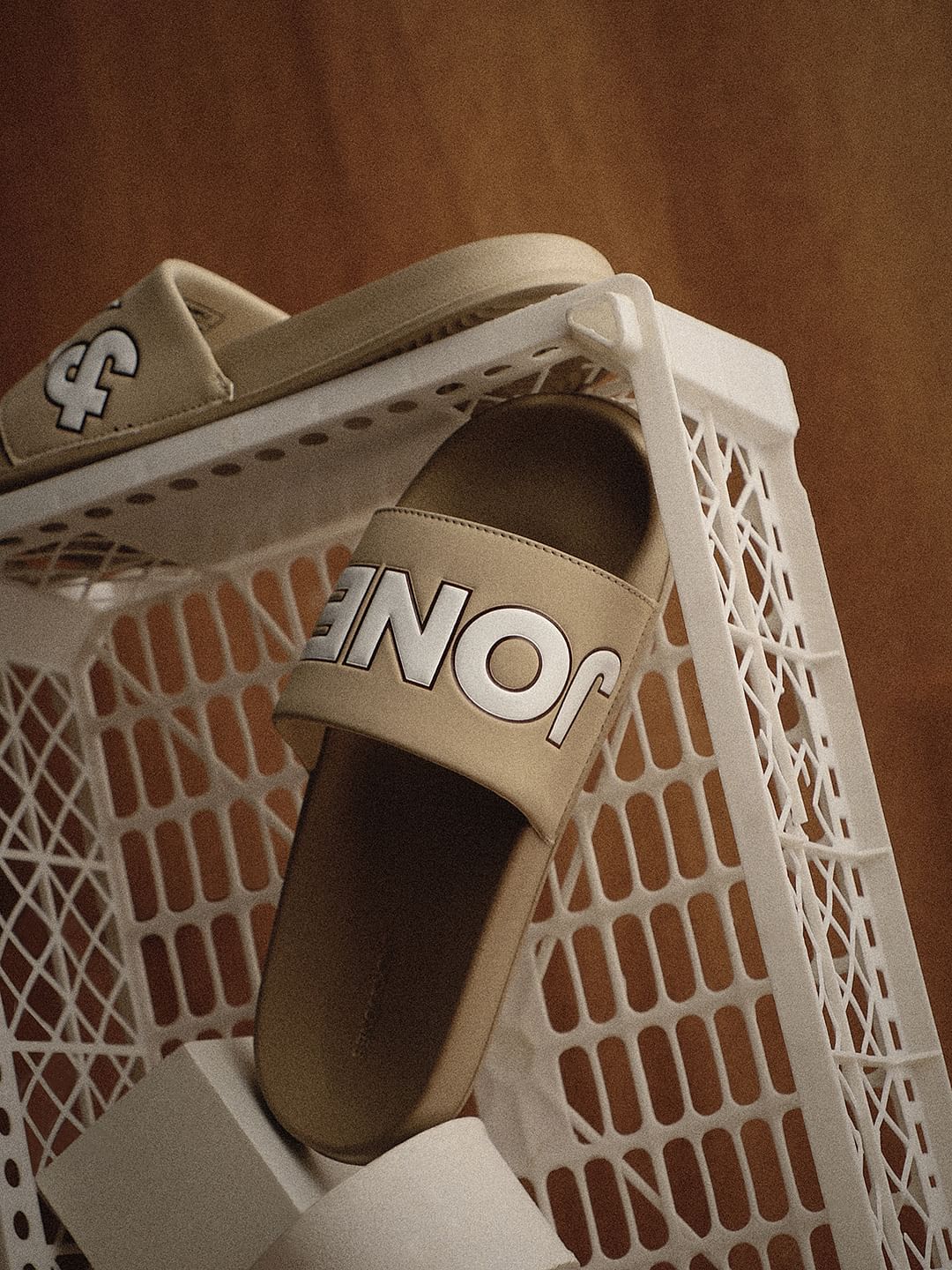 Beige Outline Contrast Logo Pool Sliders - 40