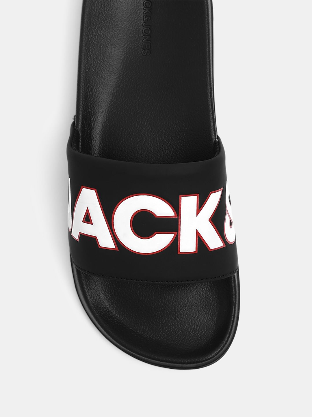 Black Contrast Logo PU Pool Sliders