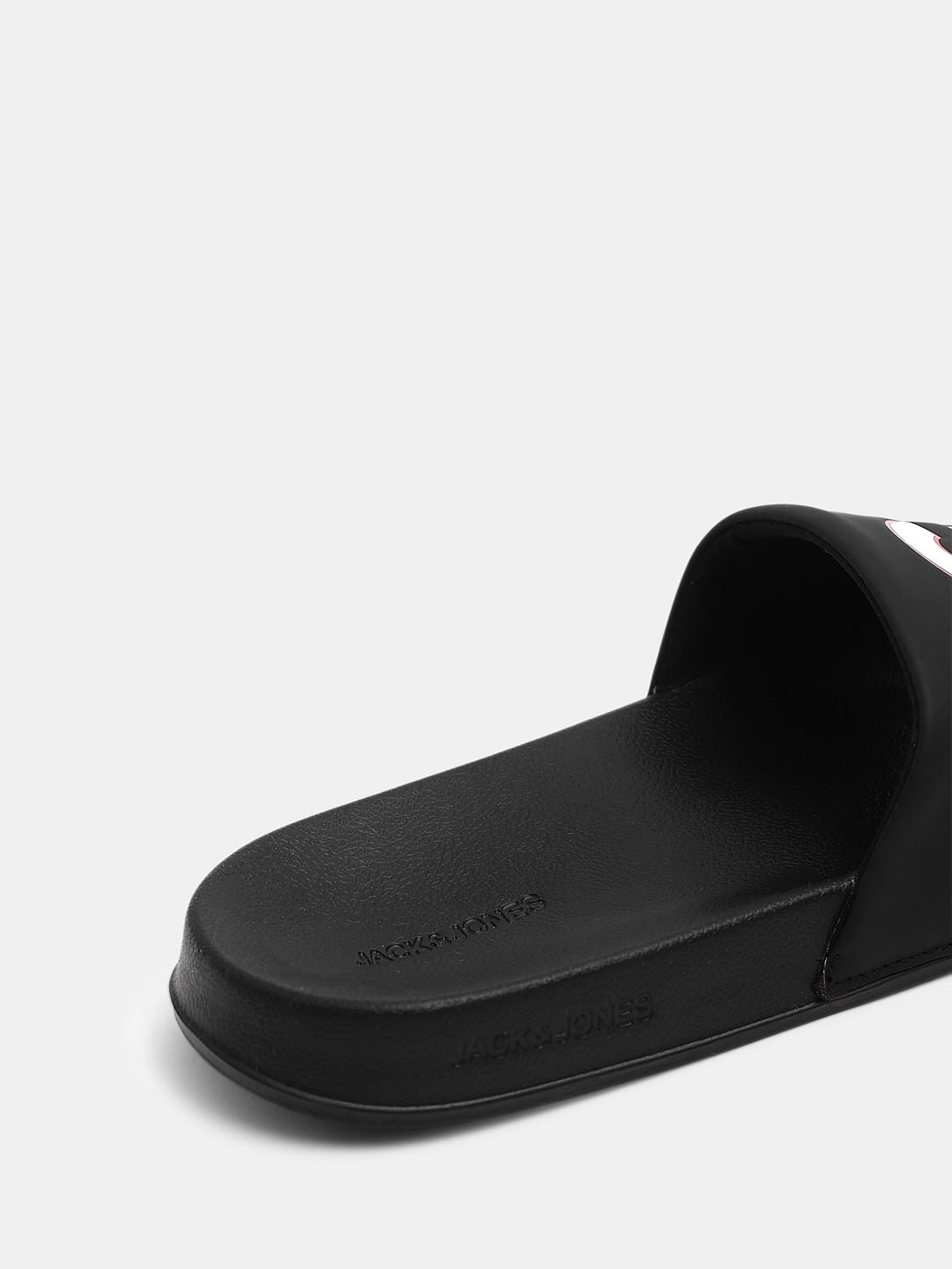 Black Contrast Logo PU Pool Sliders