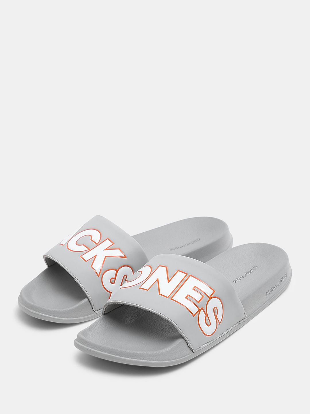 Grey Contrast Logo PU Pool Sliders