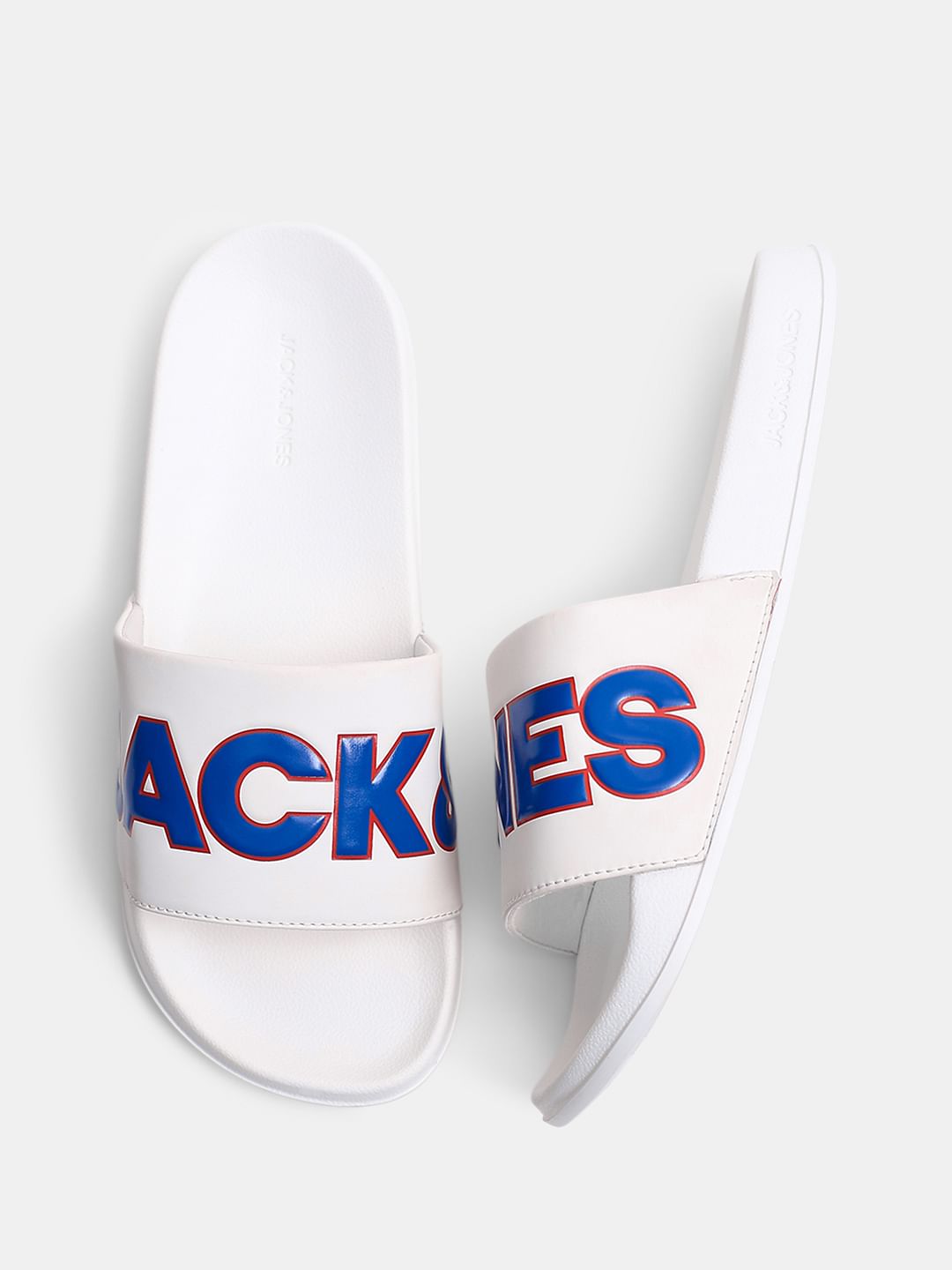 White Contrast Logo PU Pool Sliders