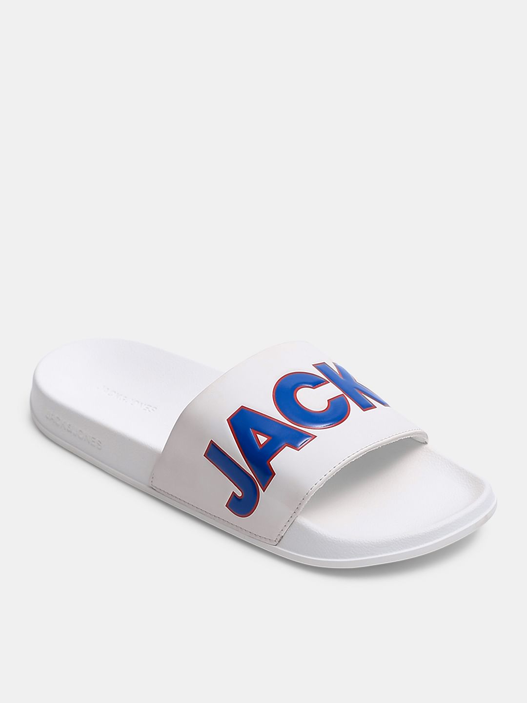 White Contrast Logo PU Pool Sliders