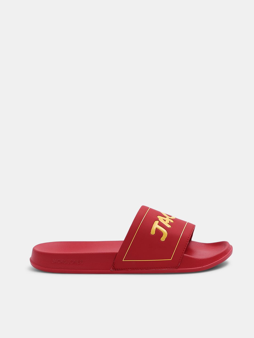 Red Shinny Logo Print Pool Sliders