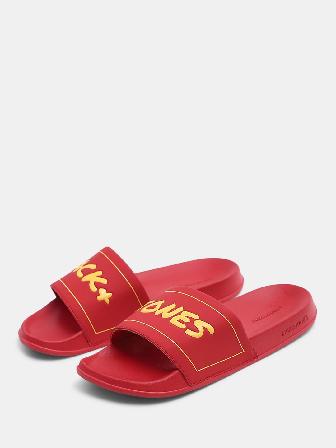 Red Shinny Logo Print Pool Sliders