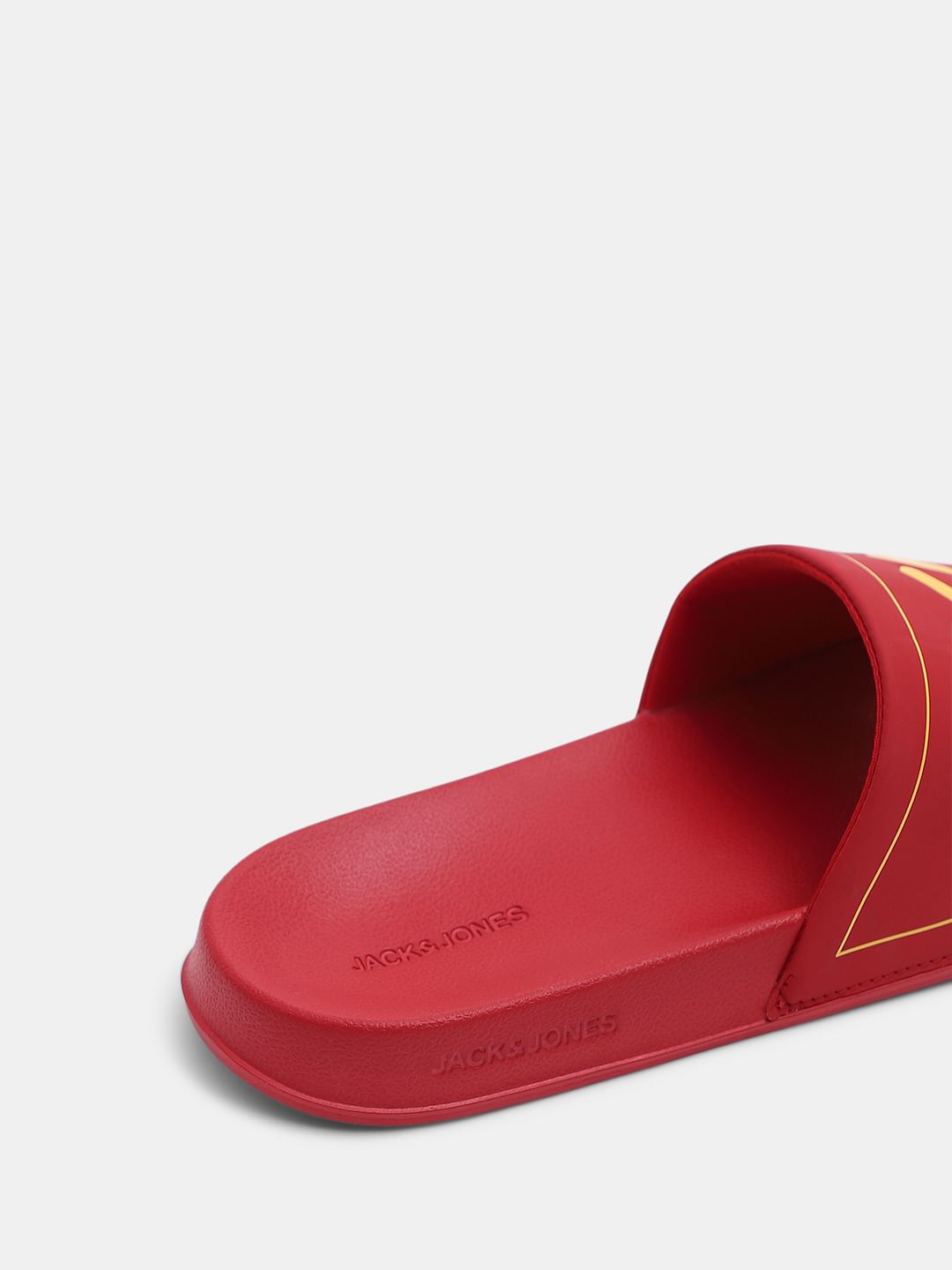 Red Shinny Logo Print Pool Sliders