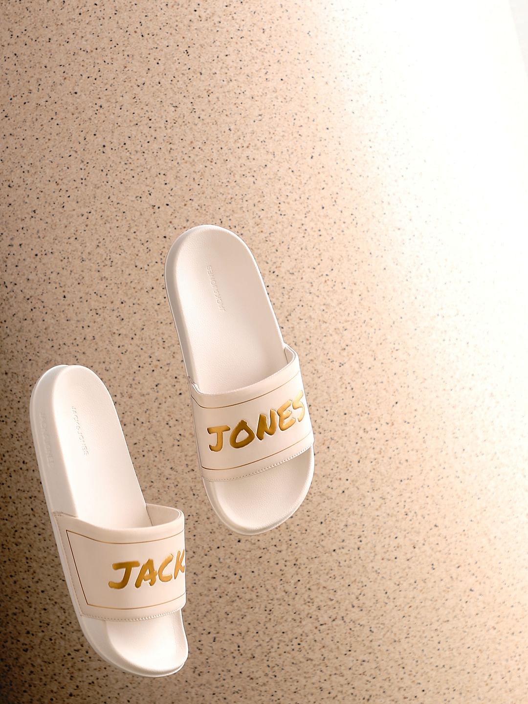 White Logo Print Pool Sliders - 40