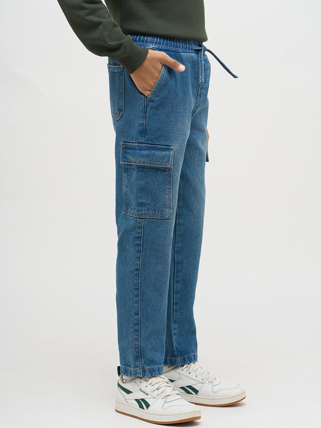 Boys Blue Washed Cargo Jeans