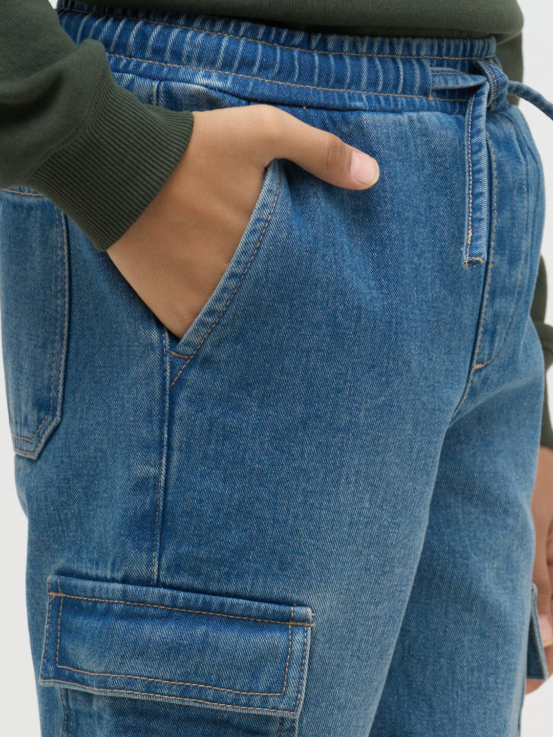 Boys Blue Washed Cargo Jeans