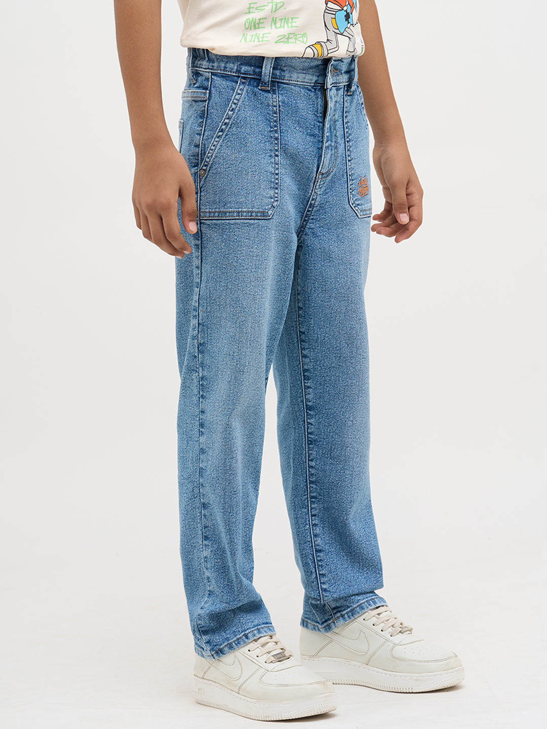 Buy Light Blue Patch Pocket Loose Fit Jeans for Kids Online at