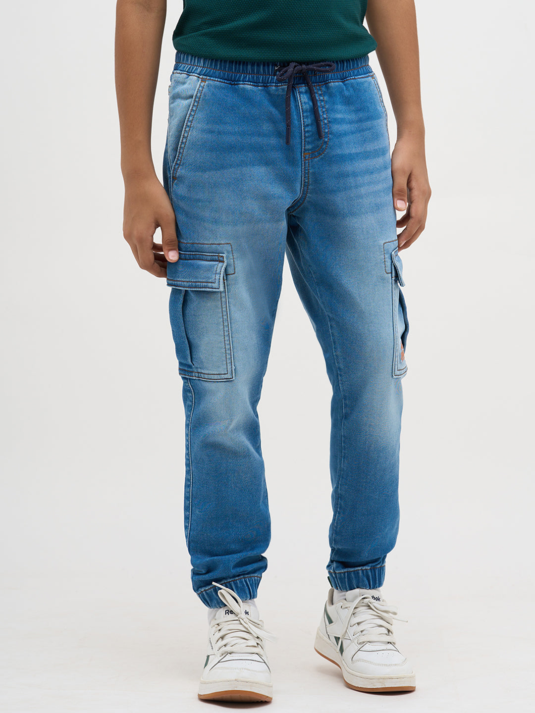 Blue Cotton Faded Jogger Jeans