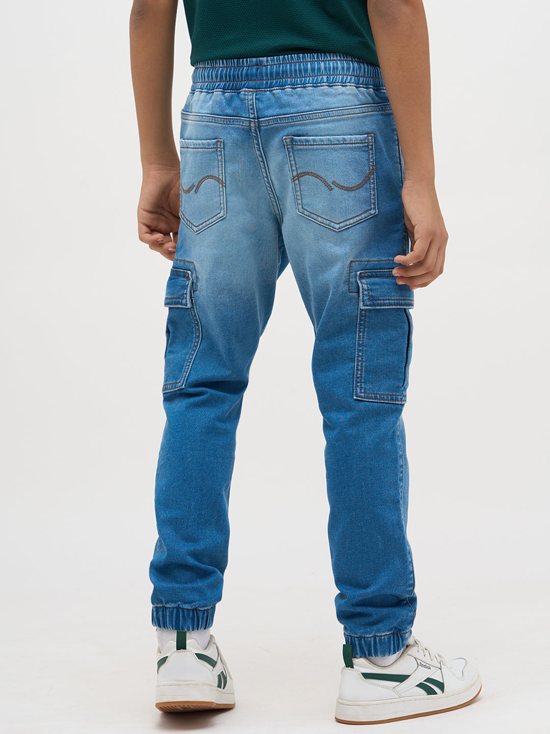 Blue Cotton Faded Jogger Jeans