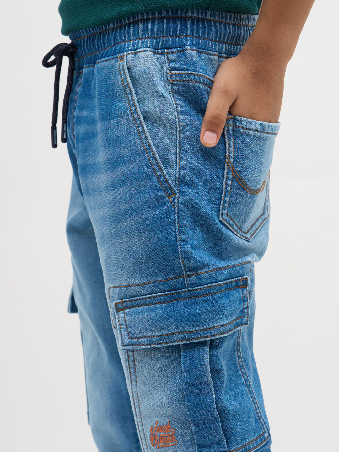 Blue Cotton Faded Jogger Jeans
