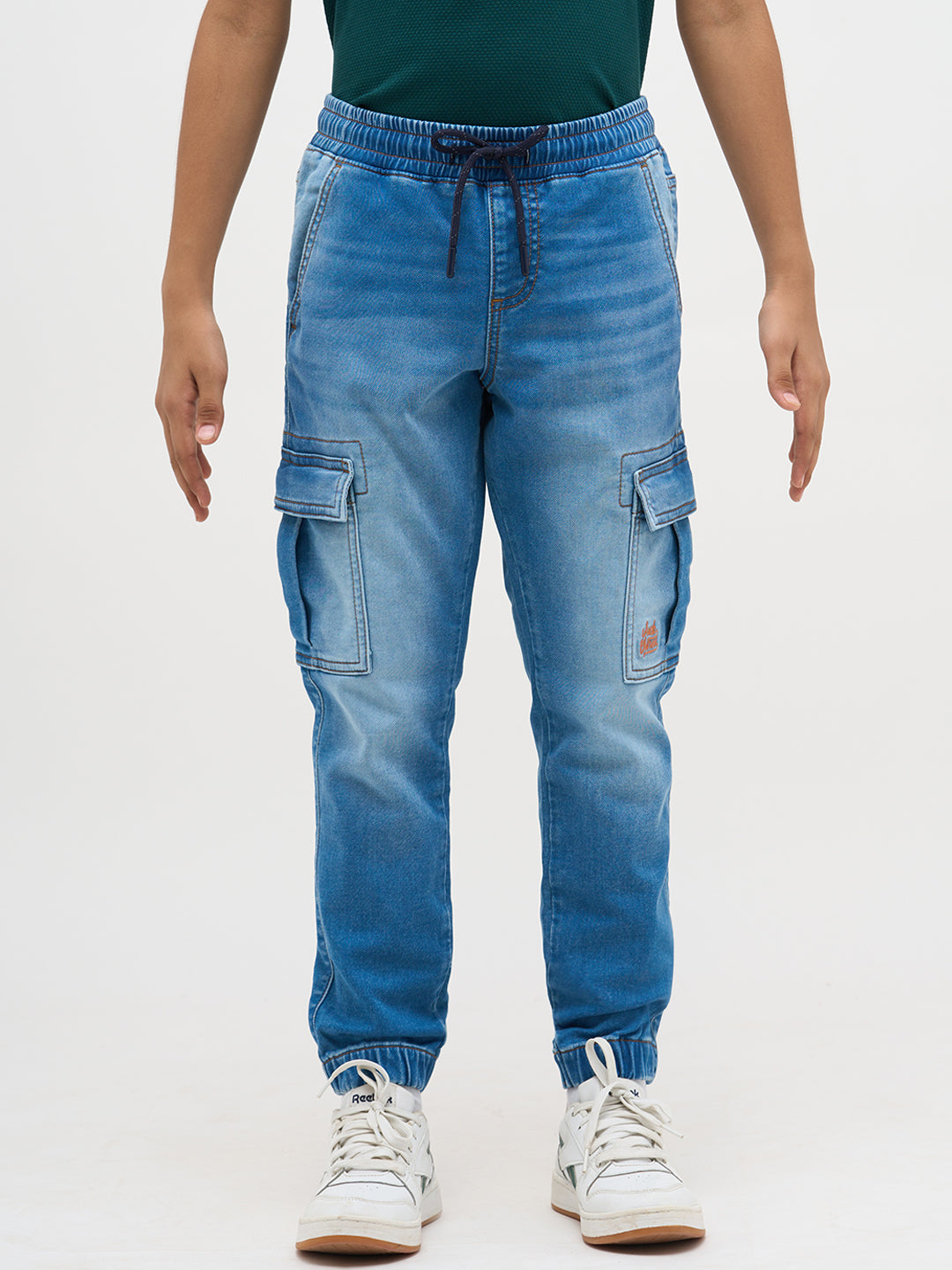 Blue Cotton Faded Jogger Jeans
