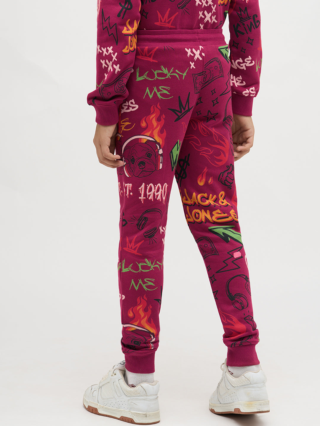 Boys Magenta Printed Sweatpants