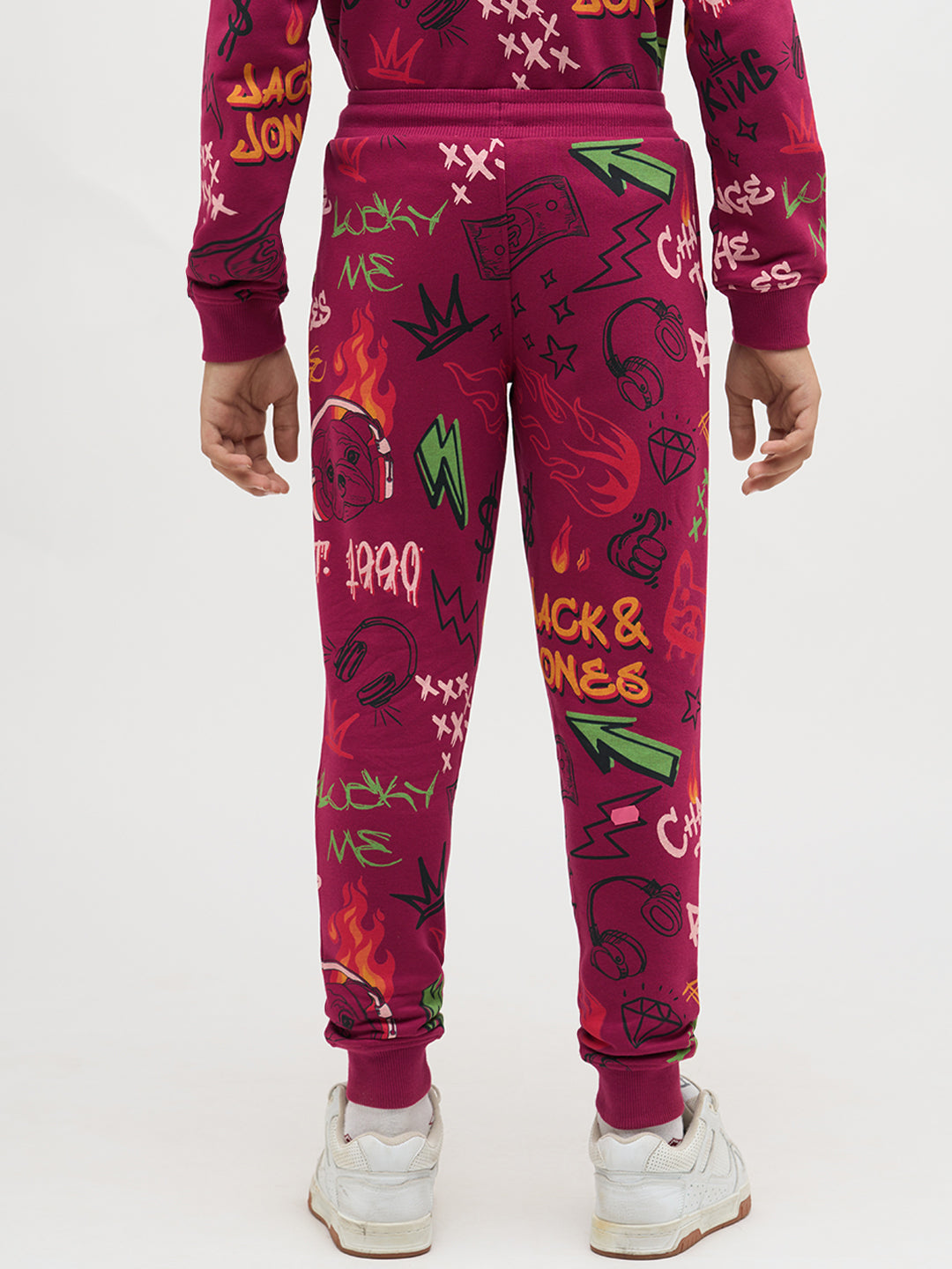 Boys Magenta Printed Sweatpants