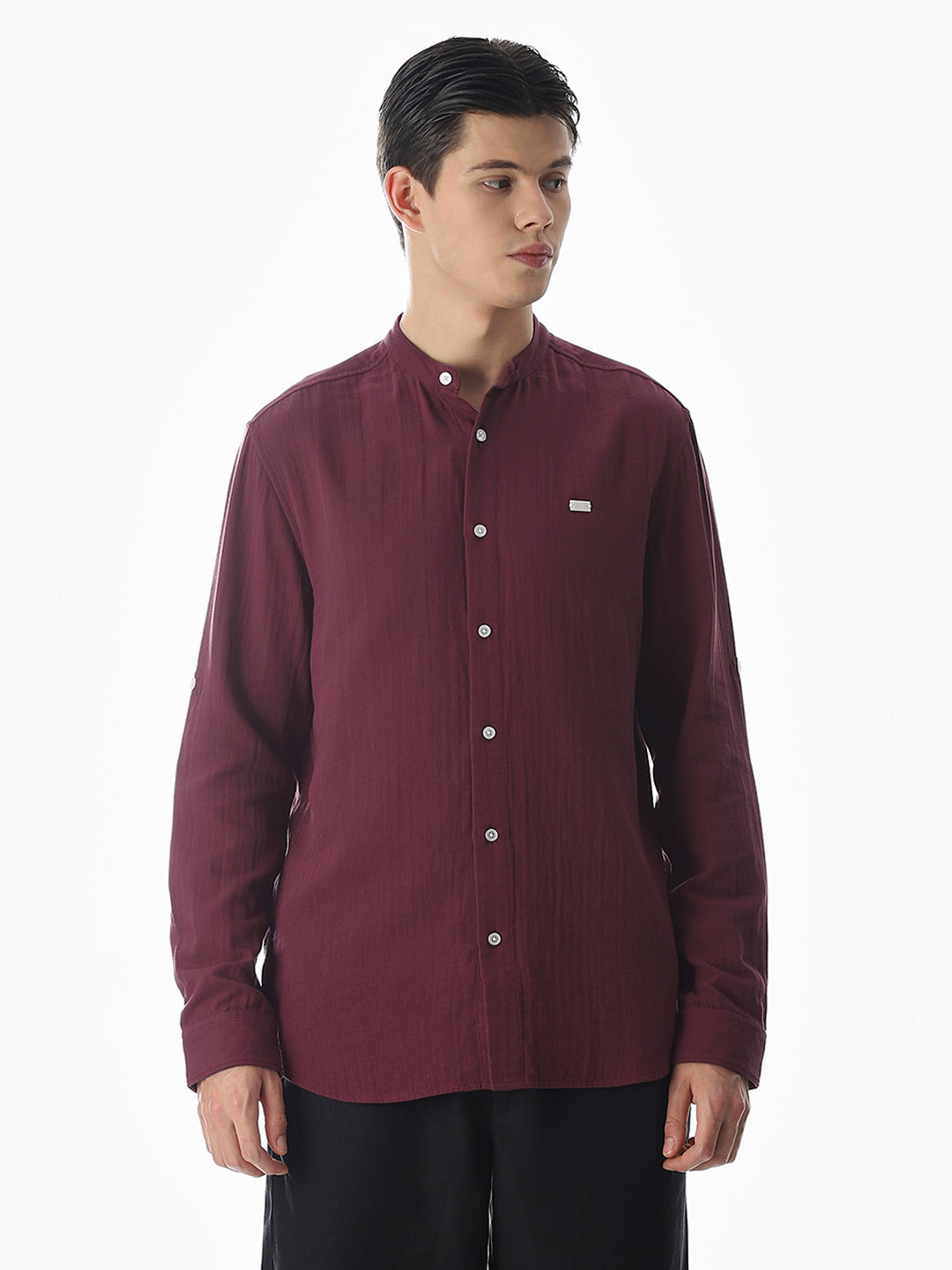 Double Cloth Cotton Shirt - Maroon