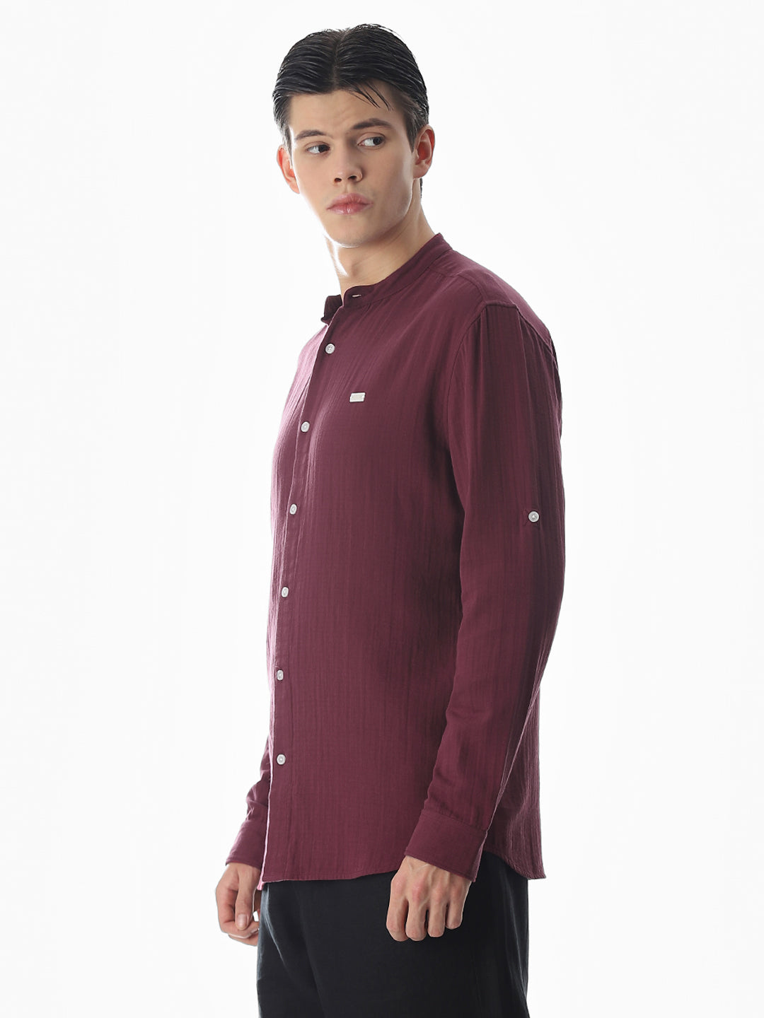 Double Cloth Cotton Shirt - Maroon