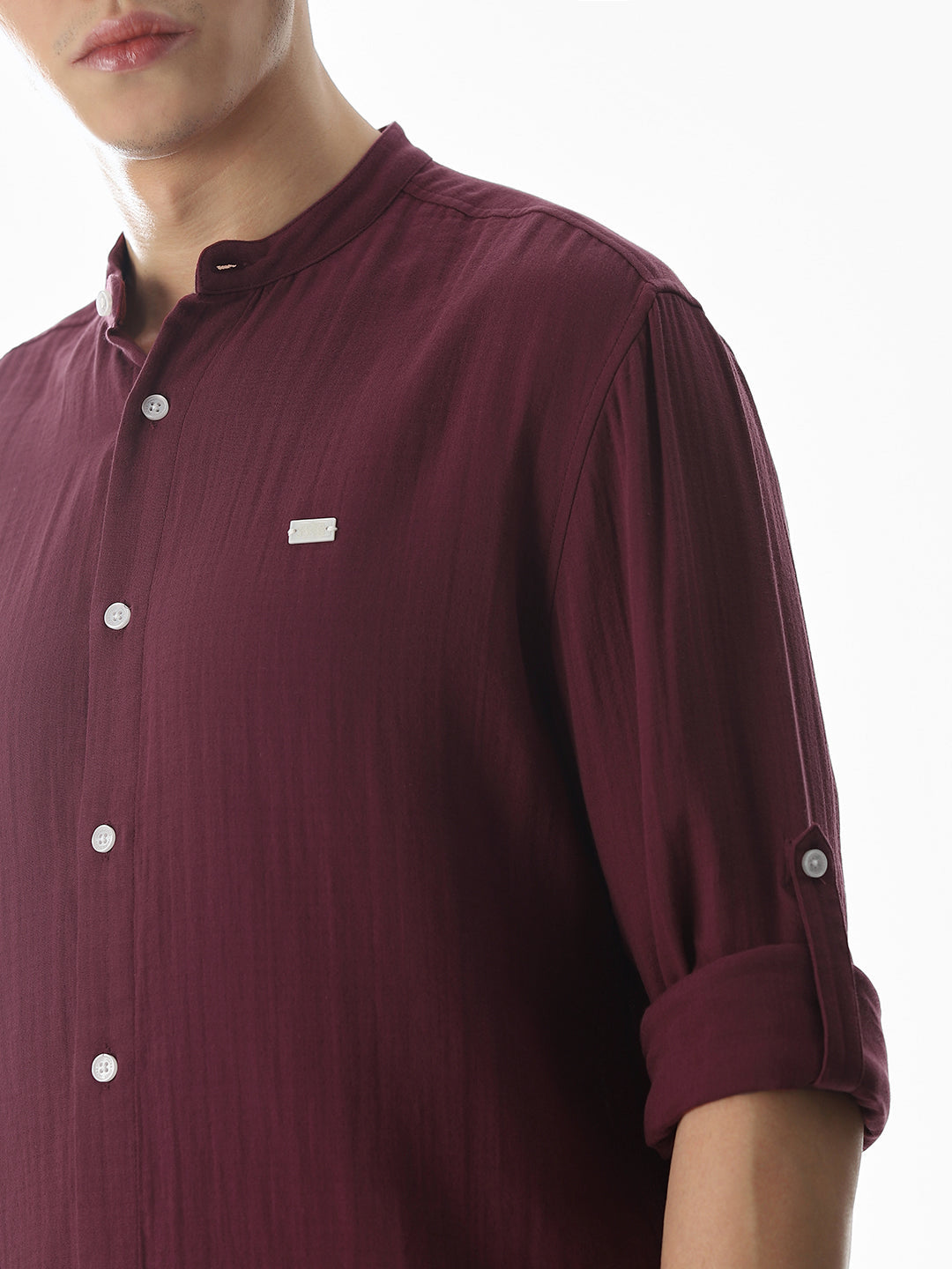 Double Cloth Cotton Shirt - Maroon
