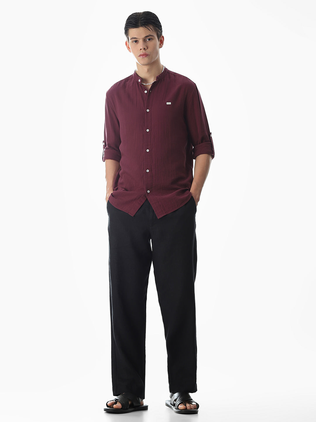 Double Cloth Cotton Shirt - Maroon