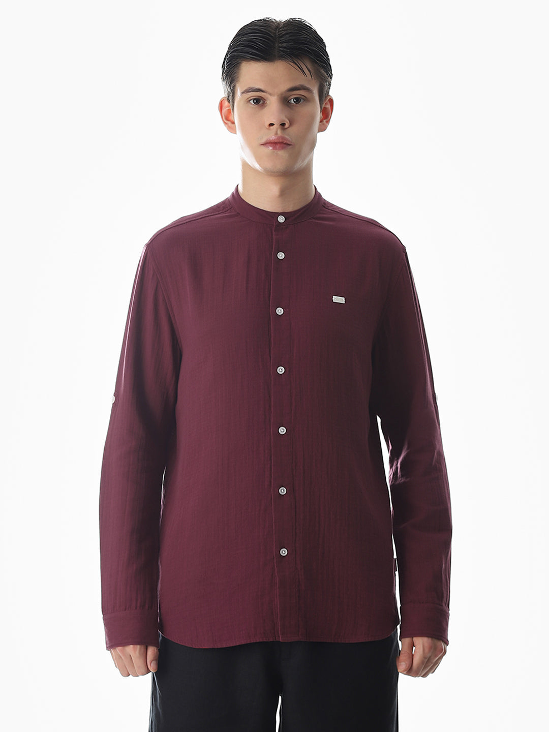 Double Cloth Cotton Shirt - Maroon