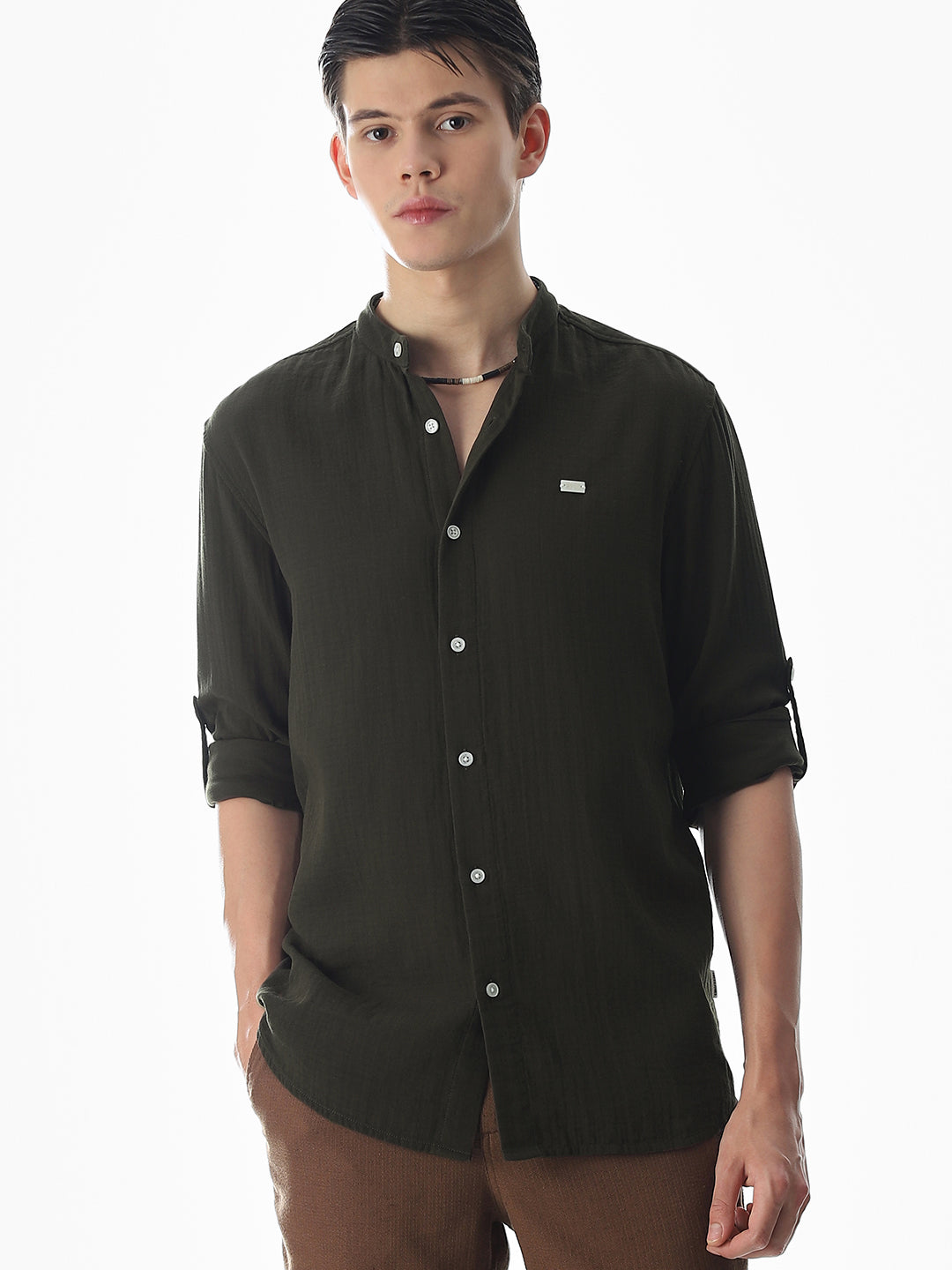 Double Cloth Cotton Shirt - Olive - XXL