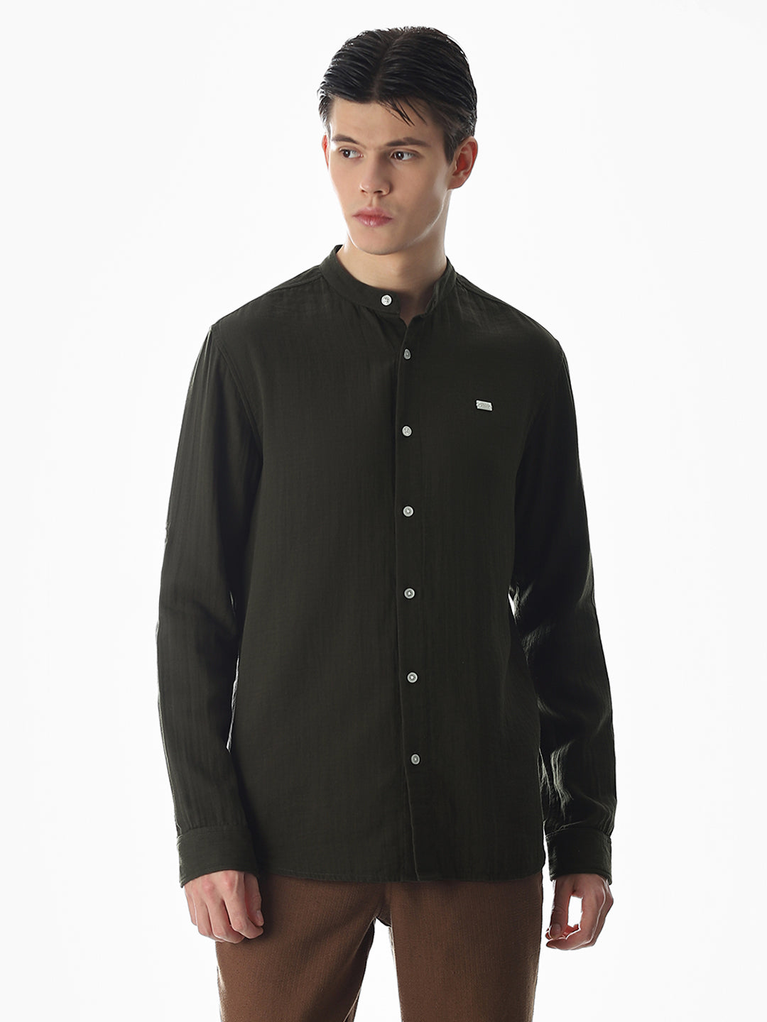 Double Cloth Cotton Shirt - Olive